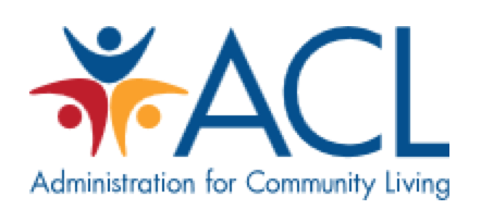 logo for Administration for Community Living; three people in a circle, red, blue, and yellow, next to the blue letters ACL. Administration for community Living in blue underneath
